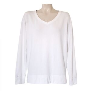 OGIO White V-Neck Long Sleeve Top Lightweight Relaxed Minimalist Basic L